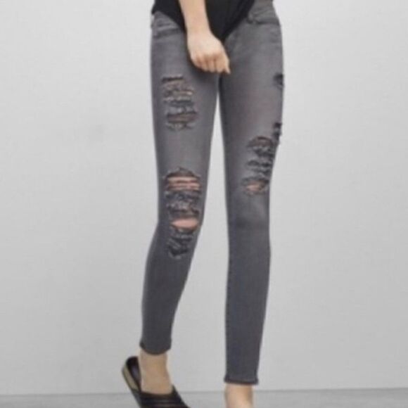 𝅺FRAME Denim Le Skinny de Jeanne Grey Shred - Picture 2 of 13